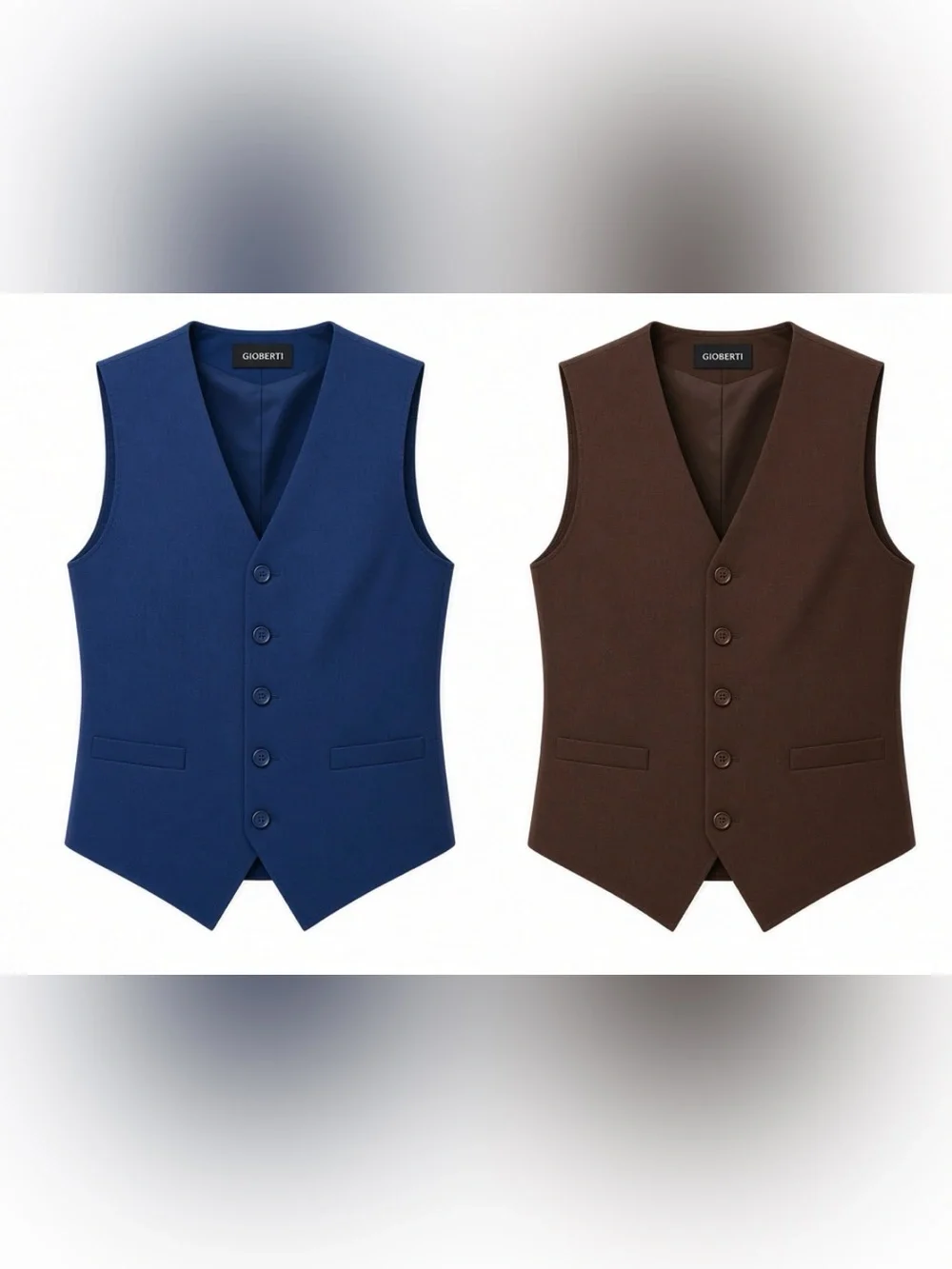 Gioberti Men’s XL Formal Vest Pair: Blue + Brown 5-Button Adjustable 1=$18/2=$30